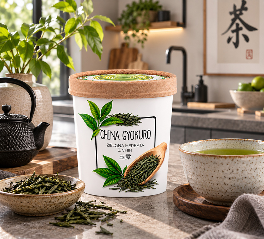 China Gyokuro Leo Tea – zielona herbata Japan Style z Chin w kubku tekturowym 70g